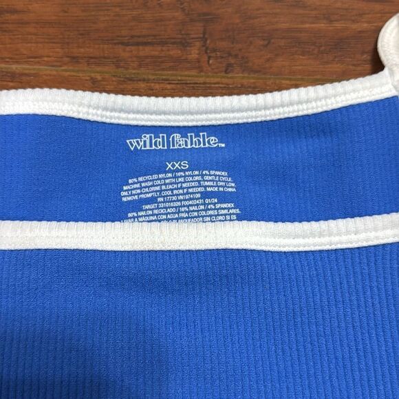 NWOT Wild Fable XXS Blue White Crop Top Ribbed Sleeveless Retro Tank Top - Picture 6 of 6